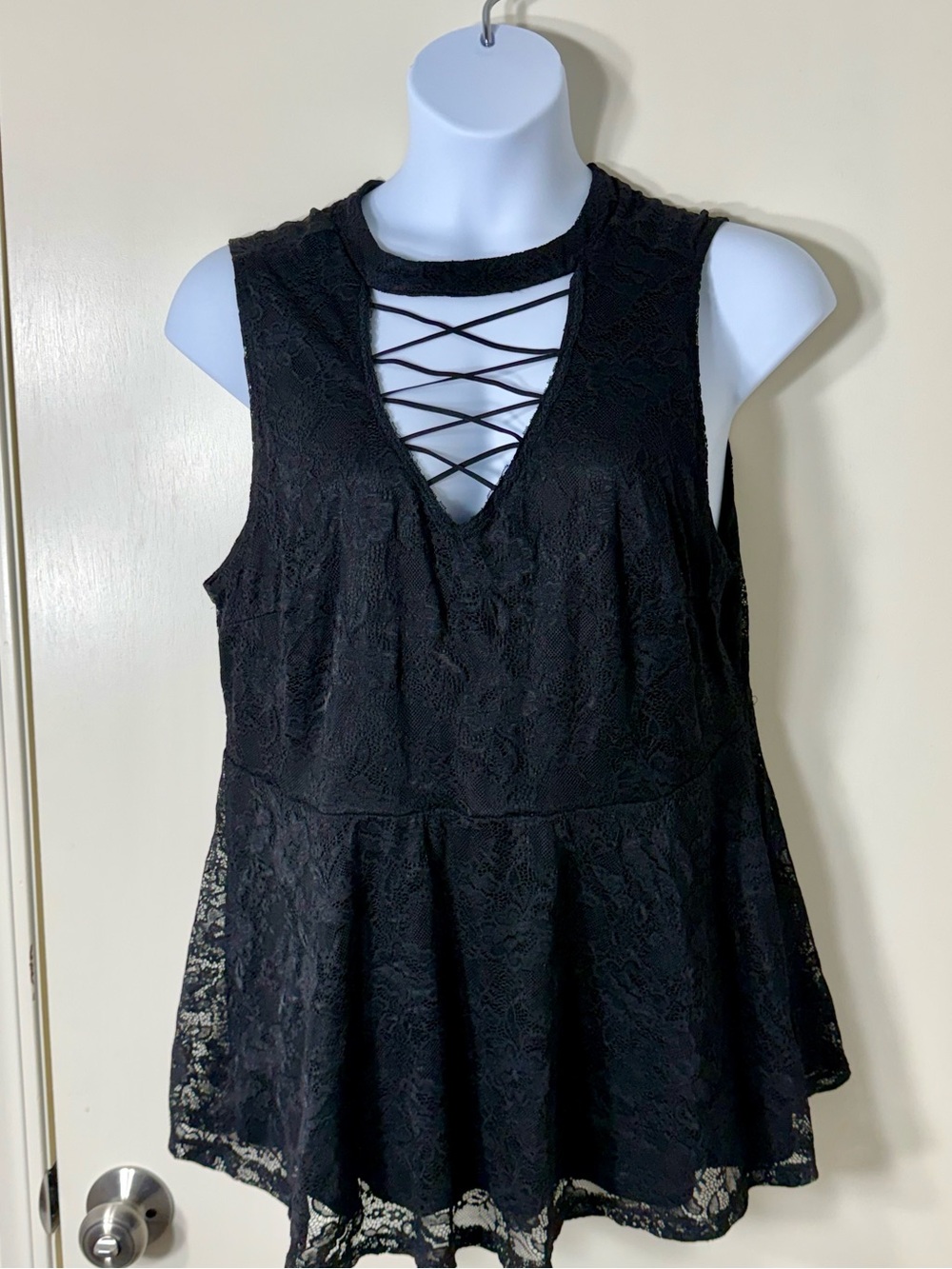 torrid Black Lace Tank Top with Crisscross V-Neck